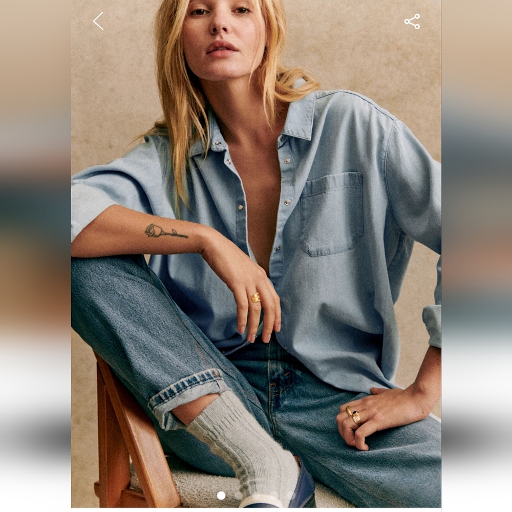 Sezane Max Shirt In Light Blue Denim Size 38